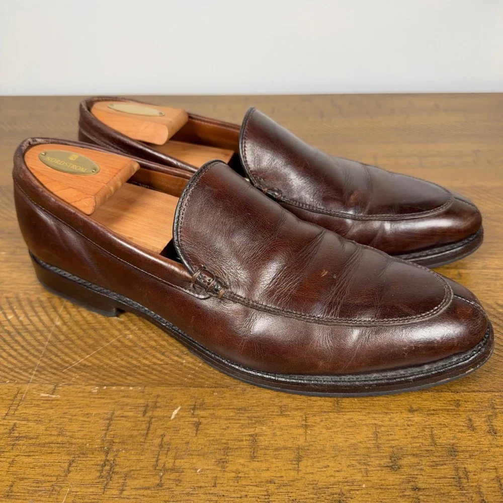 Allen Edmonds Shoes Mens 9.5 D Brown Steen Leather Apron Toe Dress Loafers